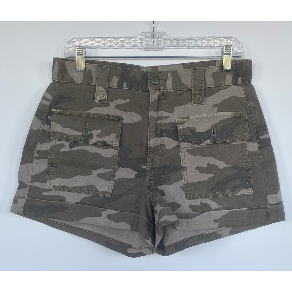 American Eagle Womens 6 Camo Cargo Utility Shorts Green Gray Stretch Cuffed Army